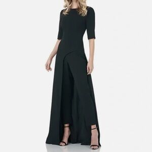 Kay Unger Davina Maxi Walk Through Jumpsuit Size 4 Black Classic Black Elegant
